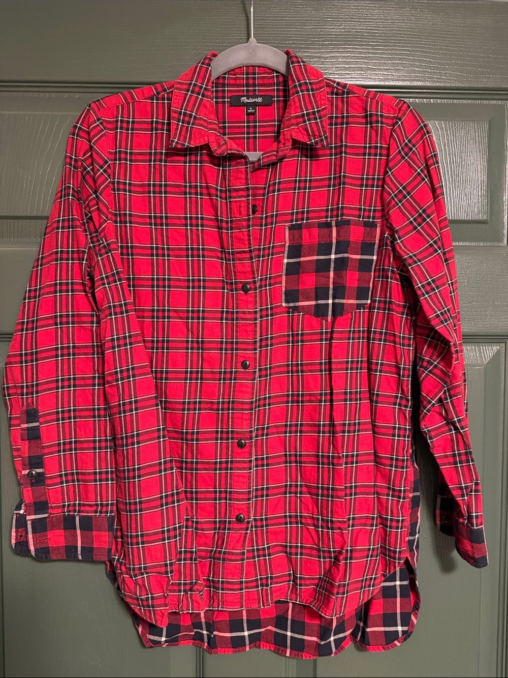 Madewell Red Plaid Button-Down Shirt with Contrast Pocket